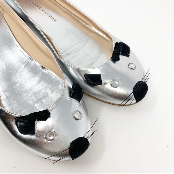 MARC BY MARC JACOBS ICONIC MOUSE FLATS Silver - Picture 2 of 8